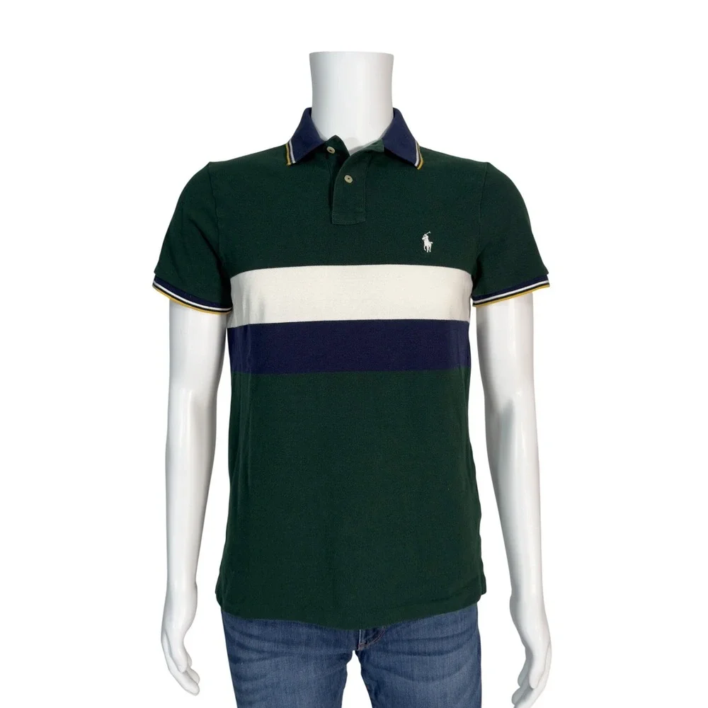 Polo Ralph Lauren Polo Shirt Mens M Green Excellent Custom Slim Fit Colorblock